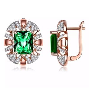 14K Rose Gold Plated Green & White CZ Earrings